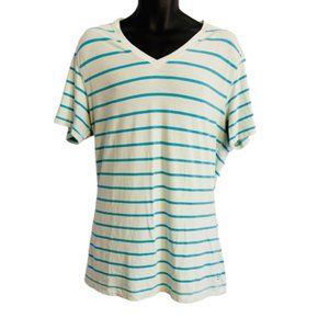 Lululemon Athletica Striped V-Neck Tee Blue Large